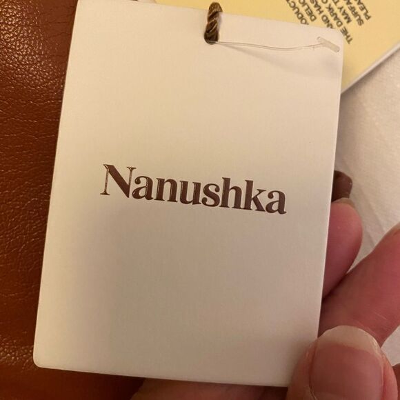 - Nanushka Anubi Asymmetrical Side-Tie Vegan Leather Brick Midi Dress, L - Picture 9 of 12